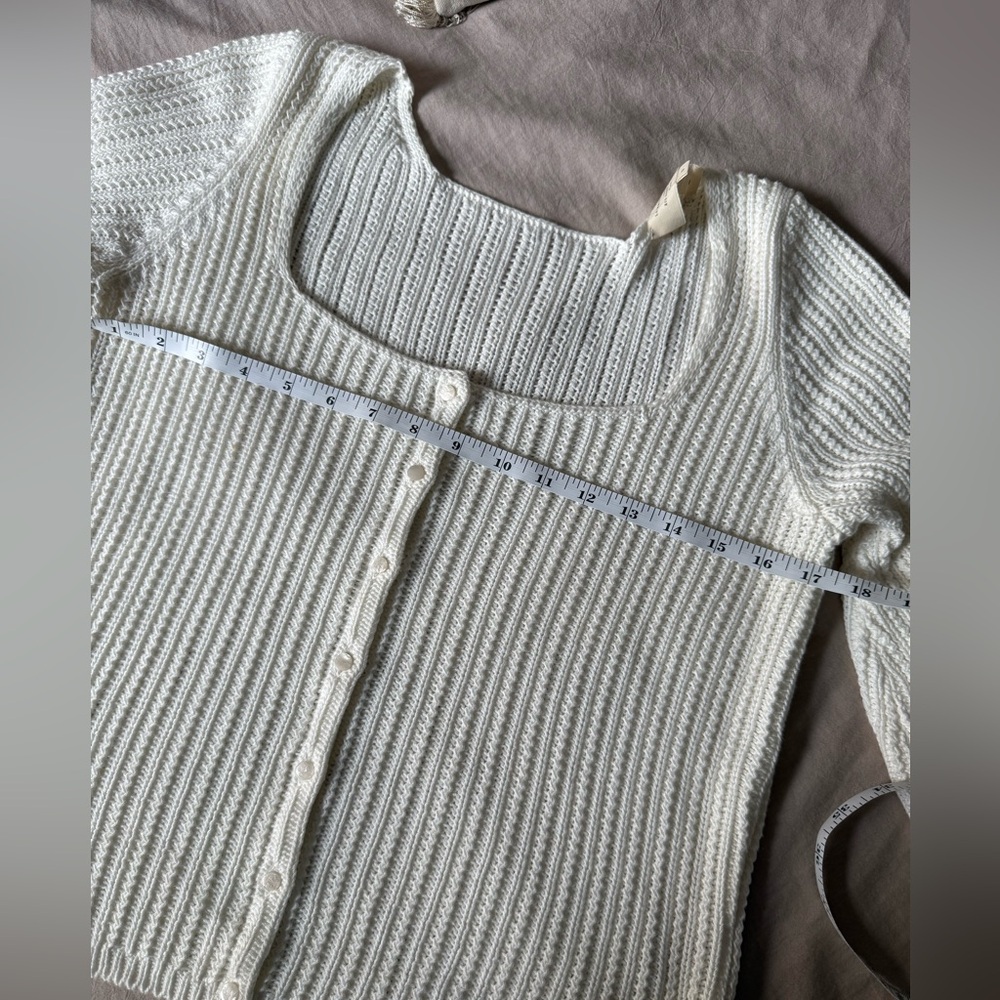Sezane Cream Open-Knit Scoop Neck Cardigan - Picture 10 of 11